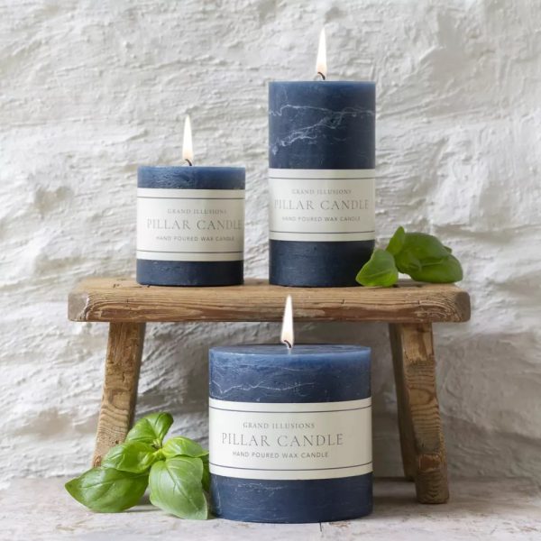 Rustic Pillar Candle Inky Blue 70mm x 130mm - Image 2