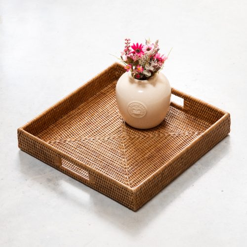 honey rattan square tray