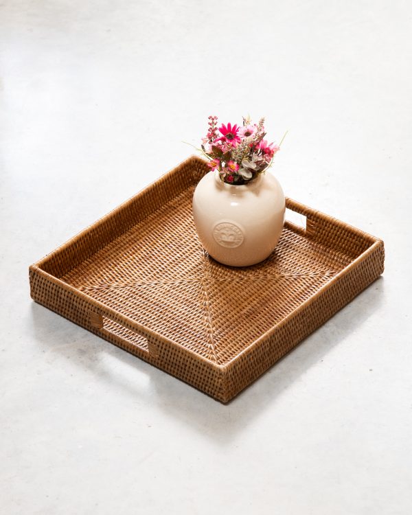 honey rattan square tray