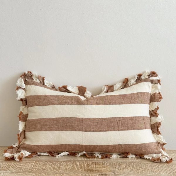 Hallie Ruffled Linen Cushion –Wide Rust Stripe 50x 30cm - Image 2