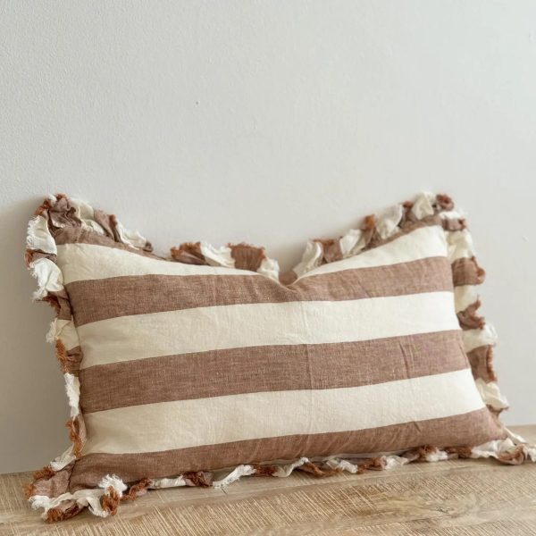 Hallie Ruffled Linen Cushion –Wide Rust Stripe 50x 30cm - Image 3