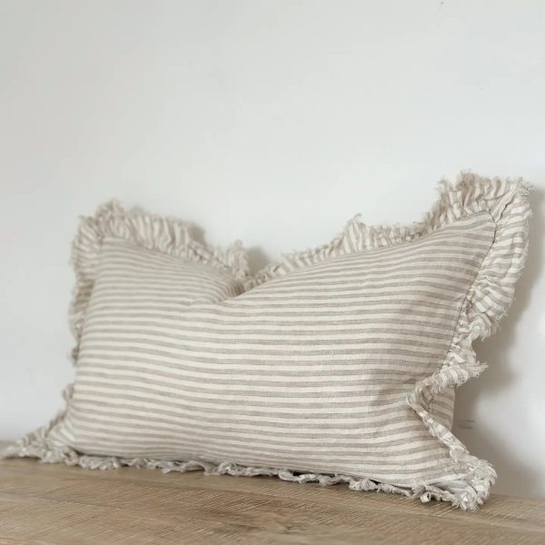 Hallie Ruffled Linen Cushion – Natural Beige 30x50cm - Image 2