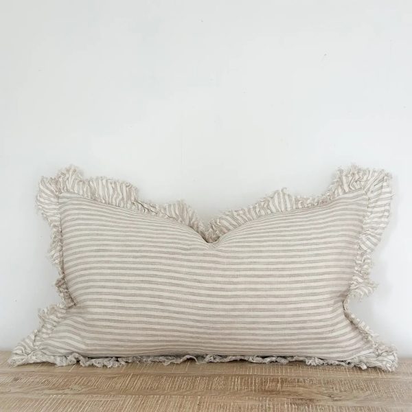 Hallie Ruffled Linen Cushion – Natural Beige 30x50cm