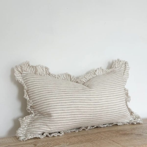 Hallie Ruffled Linen Cushion – Natural Beige 30x50cm - Image 3