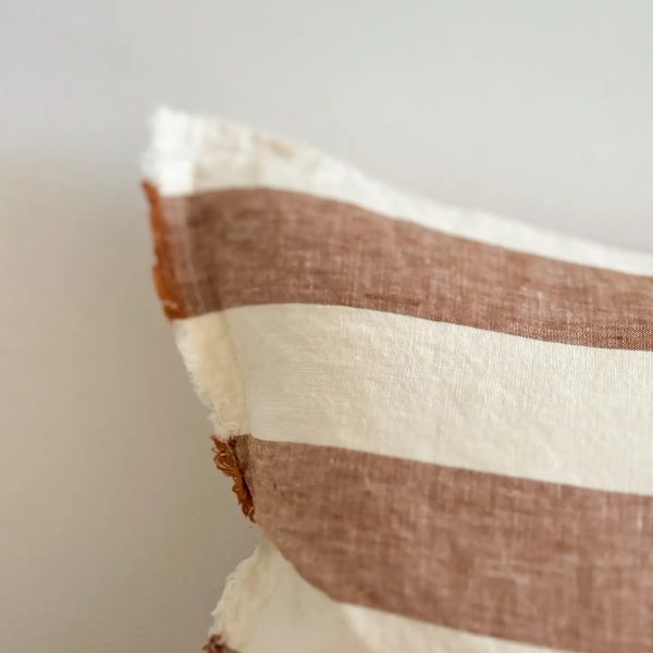 Esmee Frayed Edge Linen Cushion Cover – Rust Wide Stripe - Image 3