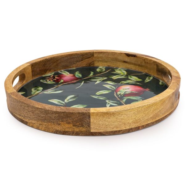 Handcrafted Pomegranate Round Wooden Tray 30cm