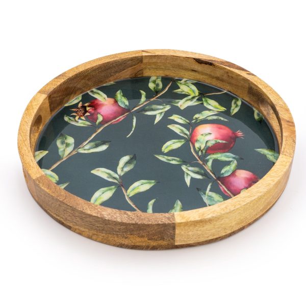 Handcrafted Pomegranate Round Wooden Tray 30cm - Image 3