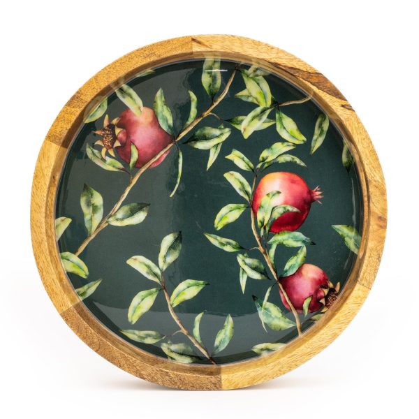 Handcrafted Pomegranate Round Wooden Tray 30cm - Image 4