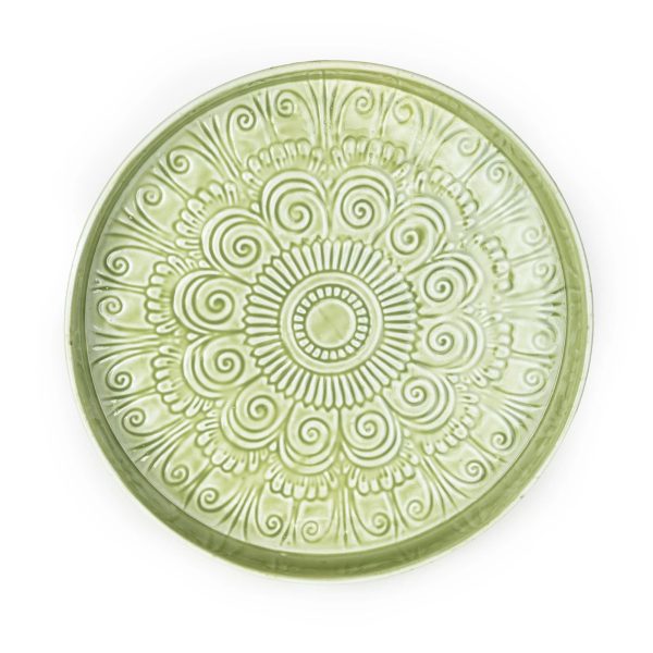 32cm Round Metal embossed enamel Tray - Green - Image 2