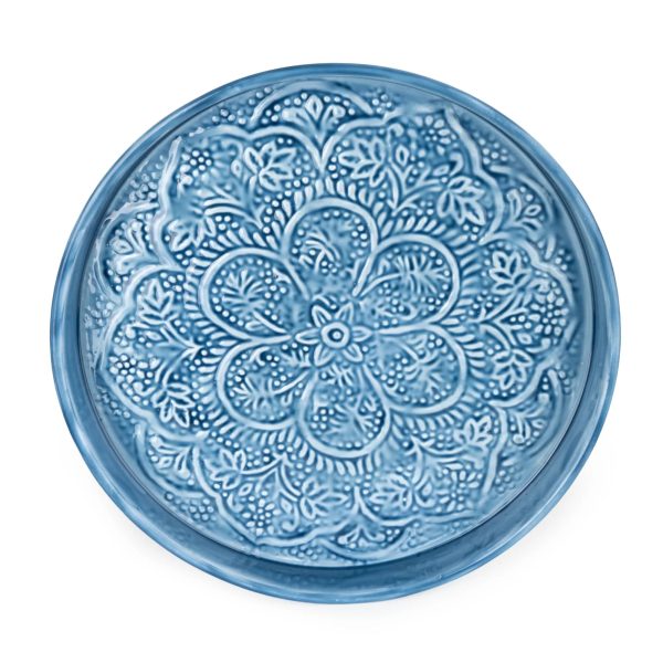 32cm Round Metal embossed enamel Tray - Blue - Image 2