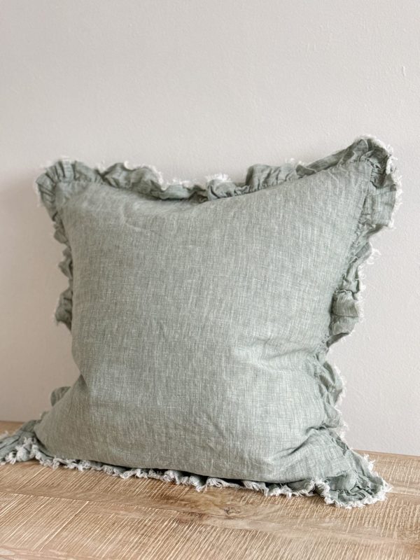 Hallie Ruffled Linen Cushion Cover 45cm – Teal