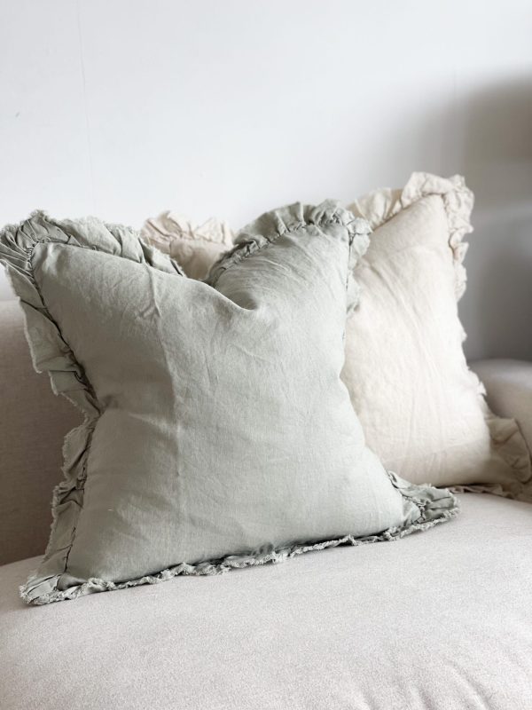 Hallie Ruffled Linen Cushion Cover 45cm – Dusty Sage - Image 3