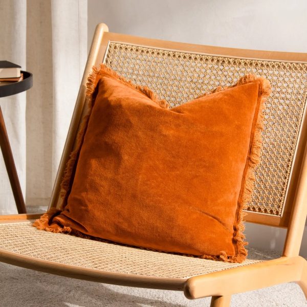 JAYE Washed Cotton Velvet Cushion Rust