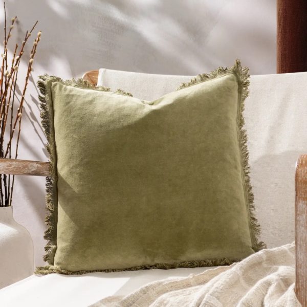 JAYE Washed Cotton Velvet Cushion Moss