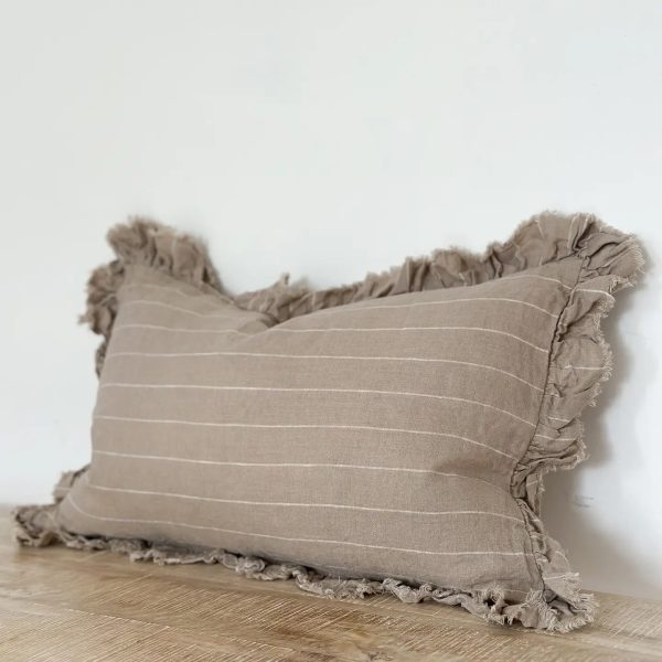 Hallie Ruffled Linen Cushion – Natural Beige 30x50cm