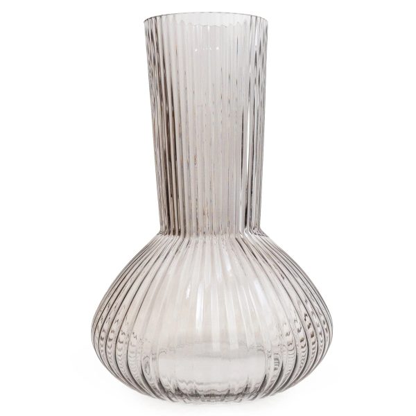 Grey Tall Ridged Bottle Vase 30cm