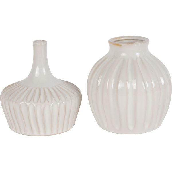 LIBRA -White Set Of Two Stoneware Vases - Image 2