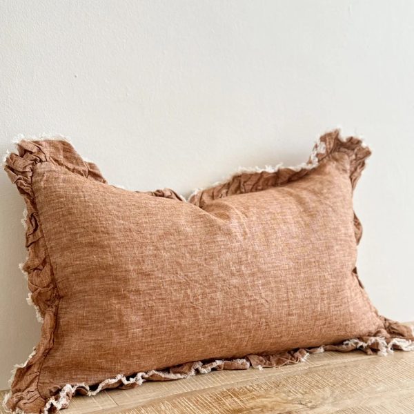 Hallie Washed Rust Cushion Cover 50x30–Ruffle Edge