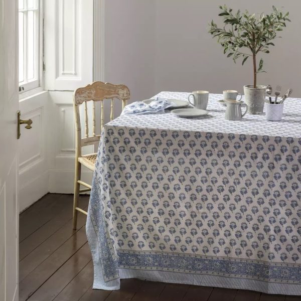 Periwinkle Blue Hand Block Print Tablecloth