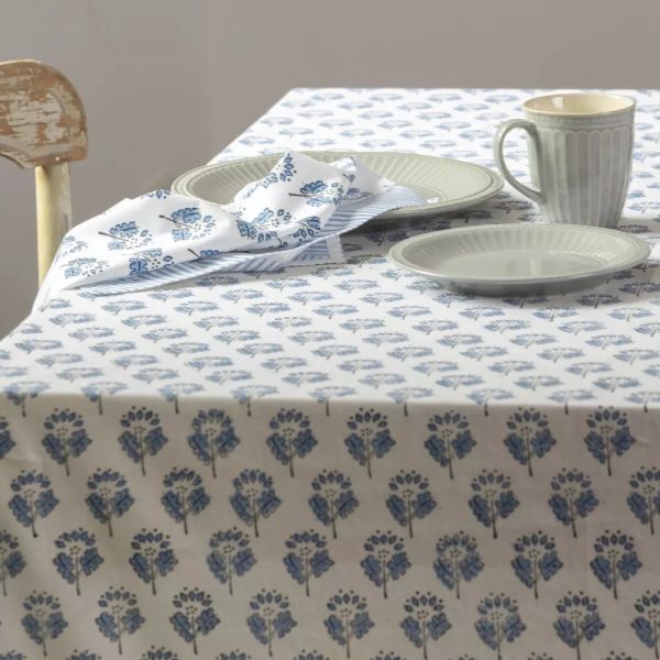 Periwinkle Blue Hand Block Print Tablecloth - Image 2