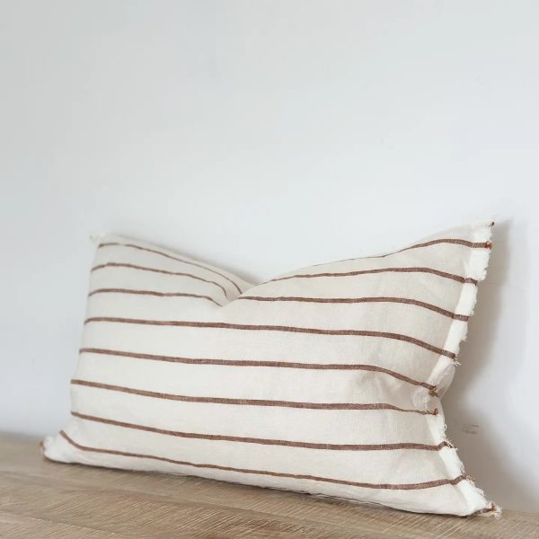 Esmee Linen Cushion Cover 50x30 - Frayed Edge Brown & Cream