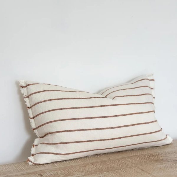 Esmee Linen Cushion Cover 50x30 - Frayed Edge Brown & Cream - Image 3