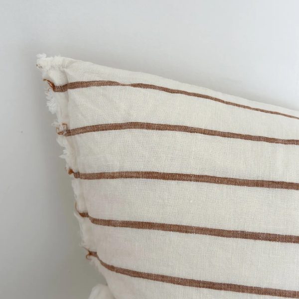 Esmee Linen Cushion Cover 50x30 - Frayed Edge Brown & Cream - Image 2