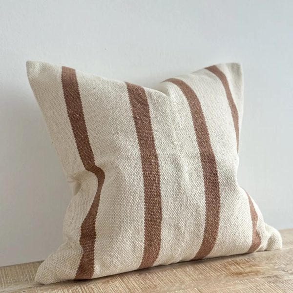 India Luxe Cotton Cushion Cover 45x45 - Brown & Cream Stripe - Image 3