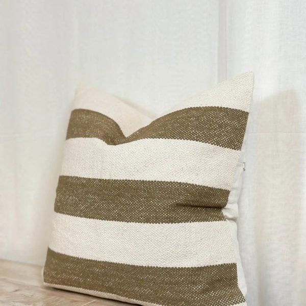 India Luxe Cotton Cushion 45cm - Olive & Cream Stripe - Image 3