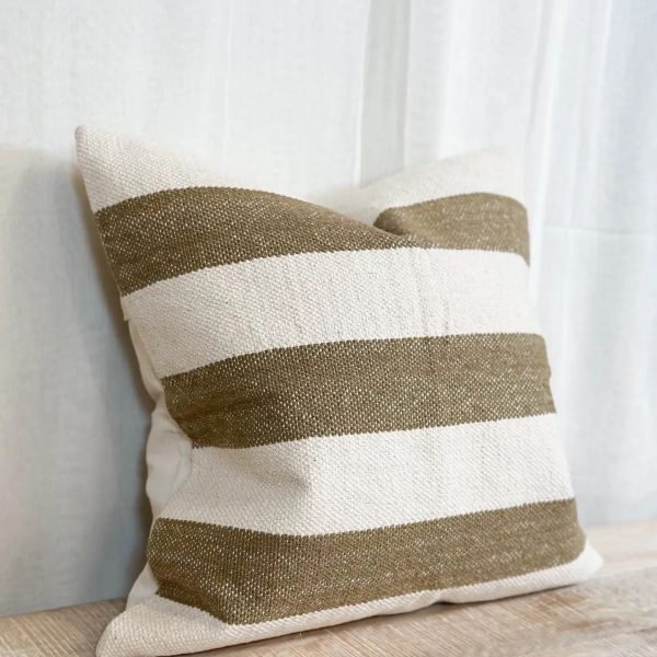 India Luxe Cotton Cushion 45cm - Olive & Cream Stripe