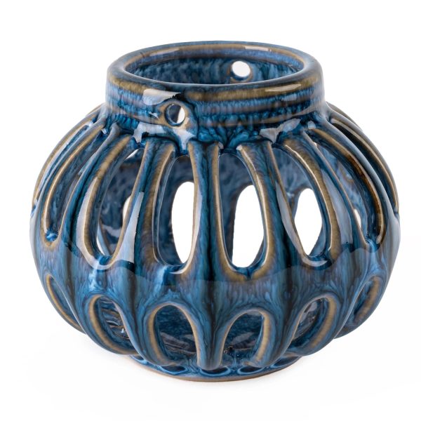 Tealight Holder Reactive Glaze Blue