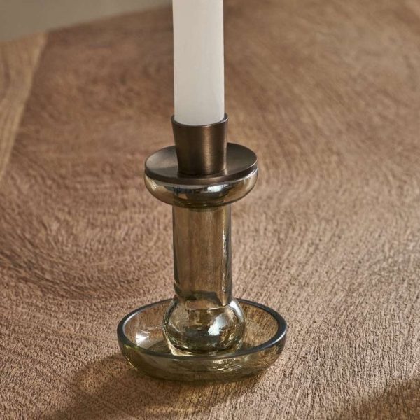 Tharad Recycled Glass Candle Holder - Smoke Lustre - Image 2