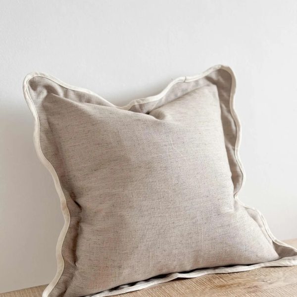 Chloe Greige Scalloped Cushion Cover 45cm - Linen Blend - Image 3