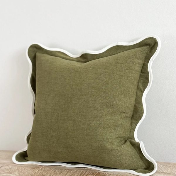 Chloe Olive Scalloped Cushion Cover 45cm - Linen Blend - Image 3