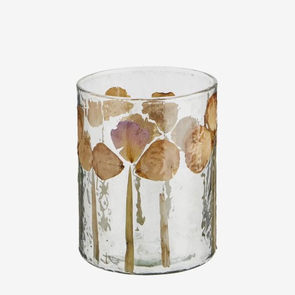 GLASS VOTIVE W/ LEAVES- MADAM STOLTZ