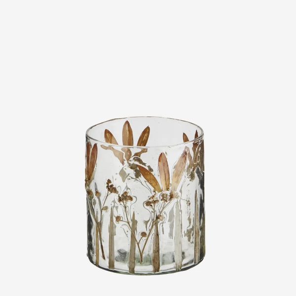 GLASS VOTIVE W/ LEAVES- MADAM STOLTZ