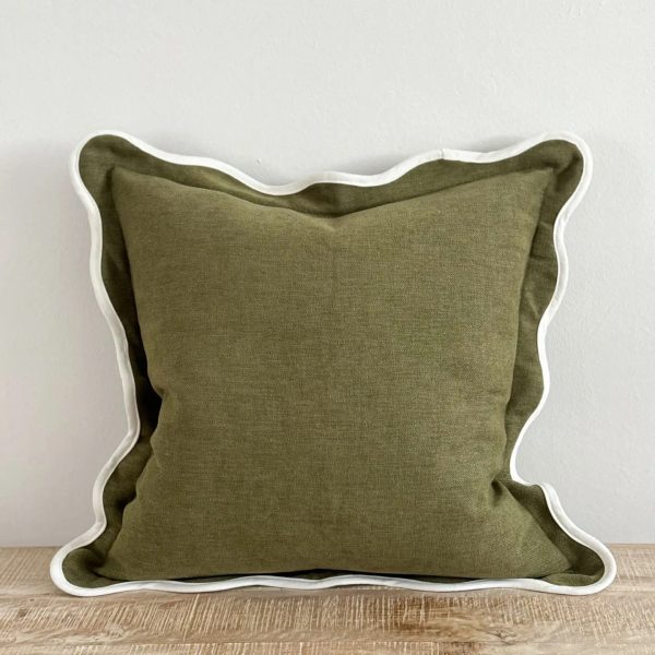 Chloe Olive Scalloped Cushion Cover 45cm - Linen Blend