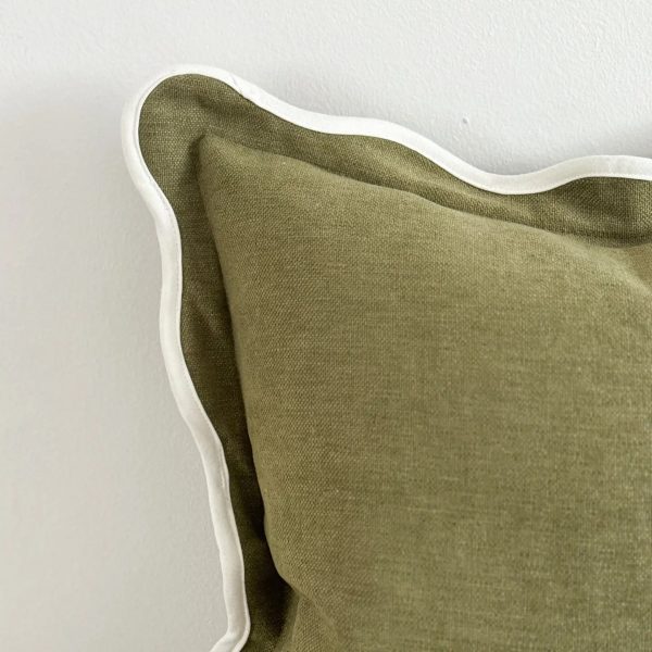 Chloe Olive Scalloped Cushion Cover 45cm - Linen Blend - Image 2