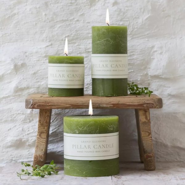 Rustic Pillar Candle Fern Green 70mm x 130mm - Image 2