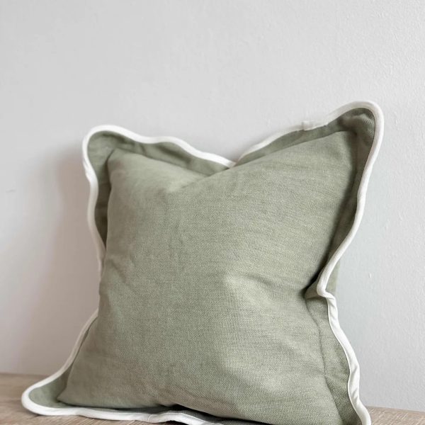 Chloe Sage Scalloped Cushion Cover 45cm - Linen Blend - Image 3