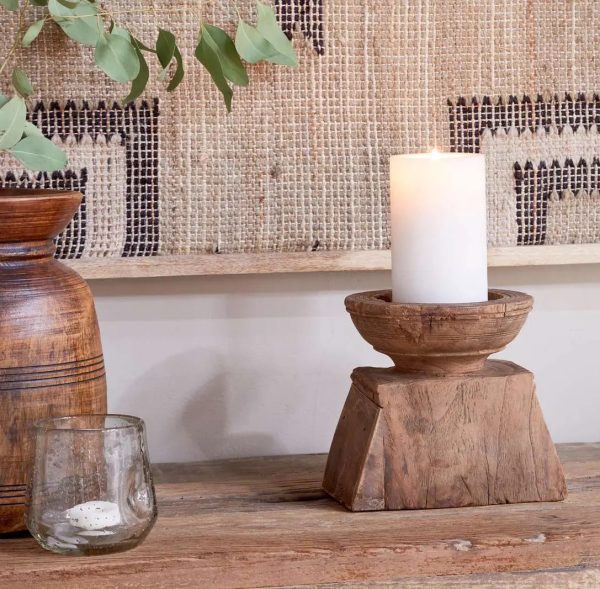 Nkuku - Thoko Reclaimed Round Candlestick - Dark Stain