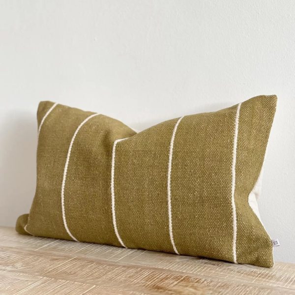 India Luxe Cotton Cushion 30x50cm - Olive & Cream Stripe - Image 3