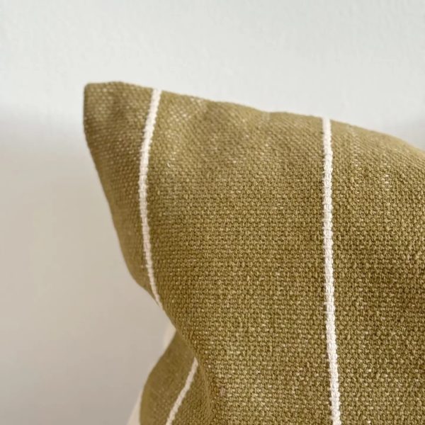 India Luxe Cotton Cushion 30x50cm - Olive & Cream Stripe - Image 2