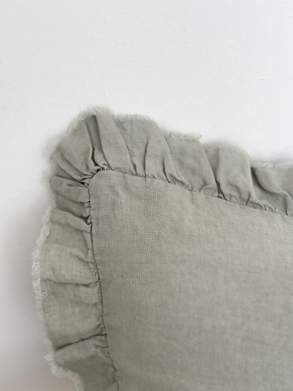 Hallie Ruffled Linen Cushion Cover 30x50cm – Dusty Sage - Image 2