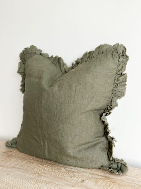 Hallie Khaki Green Ruffle Cushion - Image 3