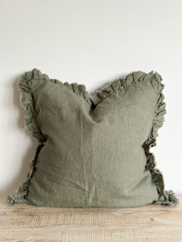 Hallie Khaki Green Ruffle Cushion