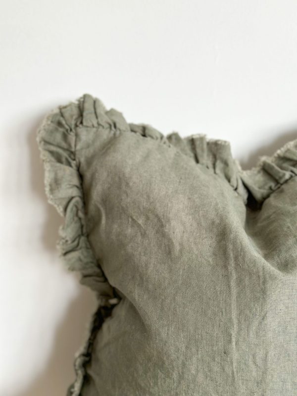 Hallie Khaki Green Ruffle Cushion - Image 2