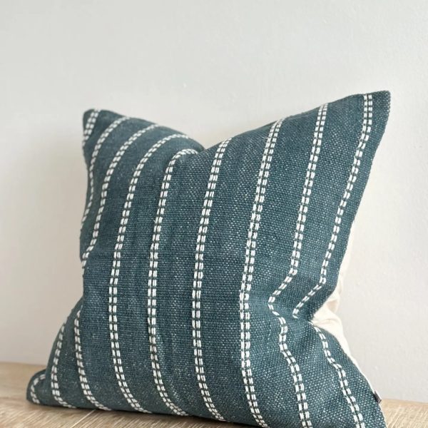 India Luxe Cotton Cushion Cover 45×45 – Teal Stripe