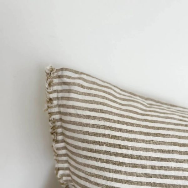 Esmee Linen Cushion  30x50cm – Frayed Edge Olive Stripe - Image 2