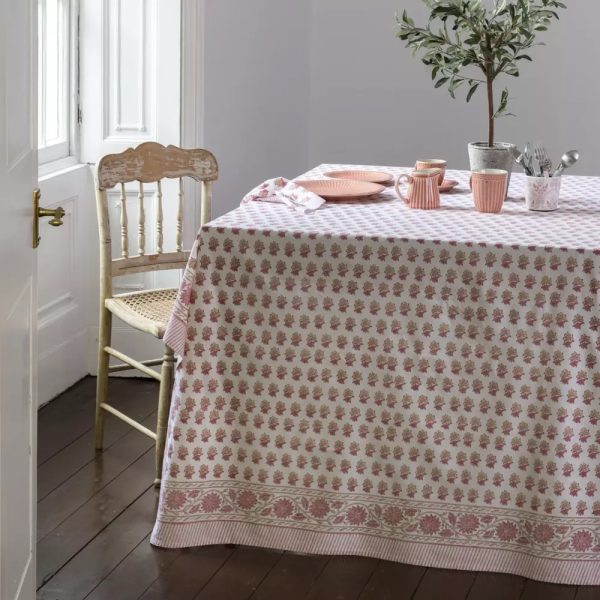 Peony Pink Hand Block Print Tablecloth